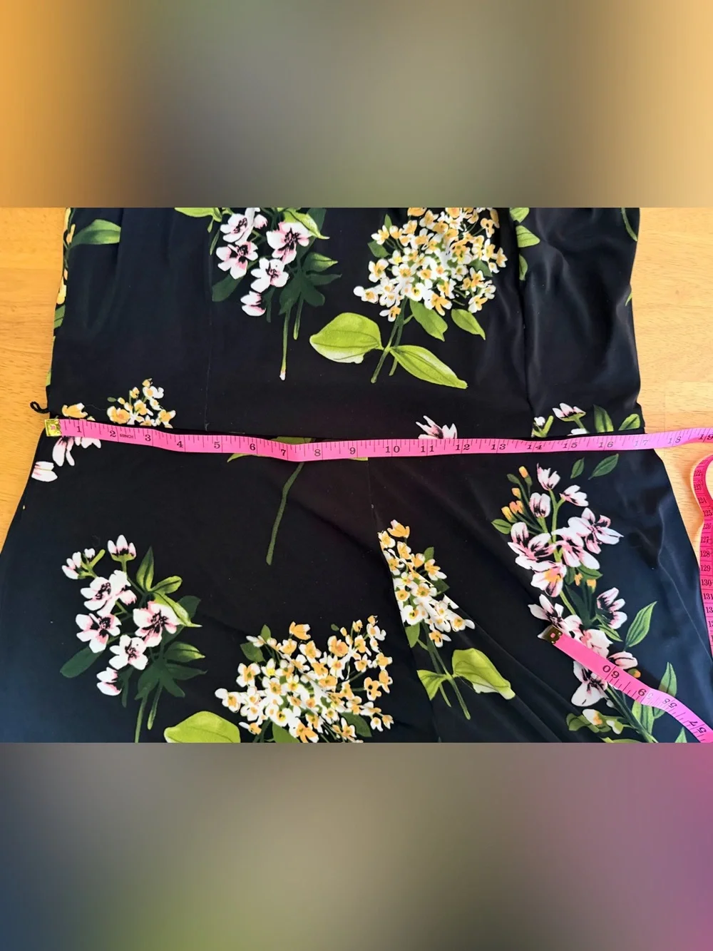 Sz 14 Tommy Hilfiger Black Green/White Floral V-Neck A-line Summer Dress Womens - Picture 3 of 7
